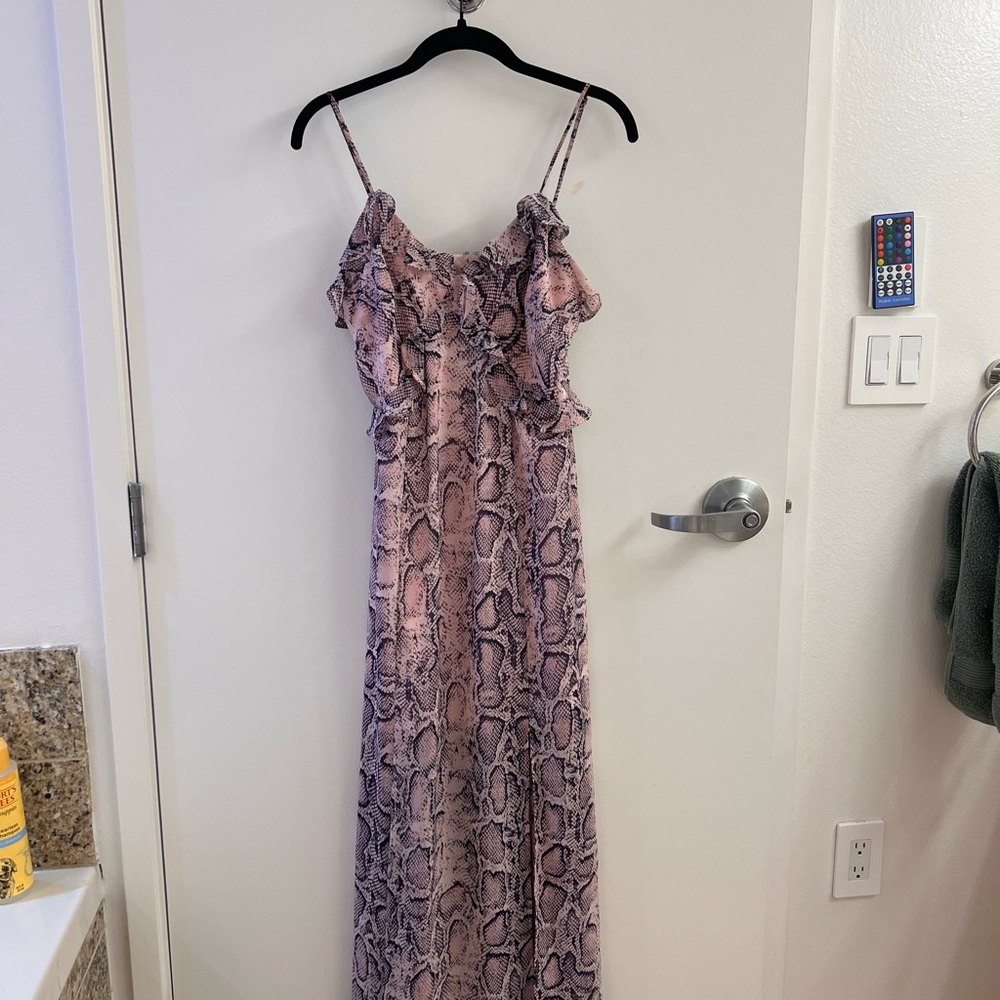 Aqua Pink and Gray Snake Print Maxi Dress